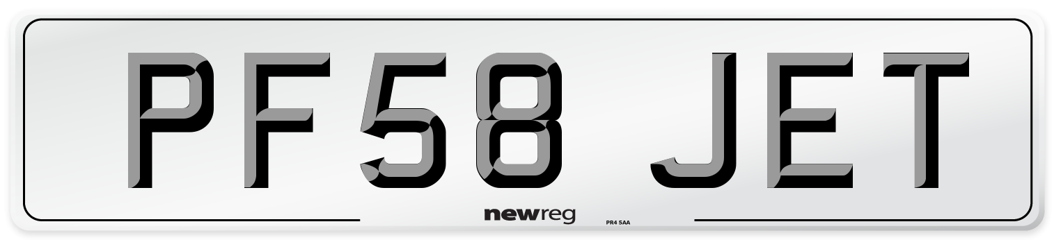 PF58 JET Number Plate from New Reg